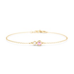 Generations 2-Stone Bezel Set Mother's Bracelet in 18K Gold Plated Silver with Pink Tourmaline and Opal