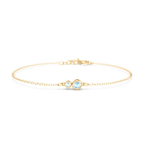 Generations 2-Stone Bezel Set Mother's Bracelet – 18K Gold Plated Silver with Blue Topaz