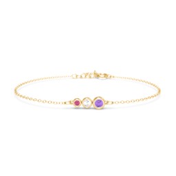 Generations 3-Stone Bezel Set Mother's Bracelet in 9K Solid Yellow Gold with Amethyst, Cubic Zirconia, and Ruby