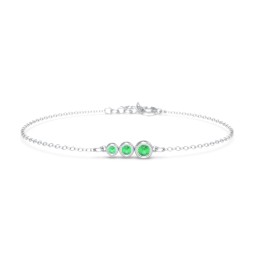Generations 3-Stone Bezel Set Mother's Bracelet in 925 Sterling Silver with Emerald