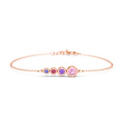 Generations 4-Stone Bezel Set Mother's Bracelet in 9K Solid Rose Gold with Pink Tourmaline, Amethyst, Ruby, and Blue Sapphire