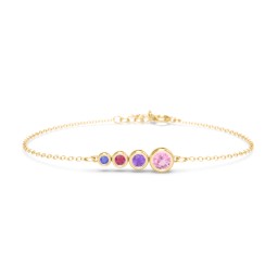Generations 4-Stone Bezel Set Mother's Bracelet in 9K Solid Yellow Gold with Pink Tourmaline, Amethyst, Ruby, and Blue Sapphire