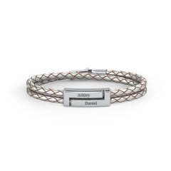 Engravable Sterling Silver Rectangle Leather Bracelet