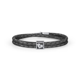 Engravable Sterling Silver Framed Heart Leather Bracelet in 925 Sterling Silver