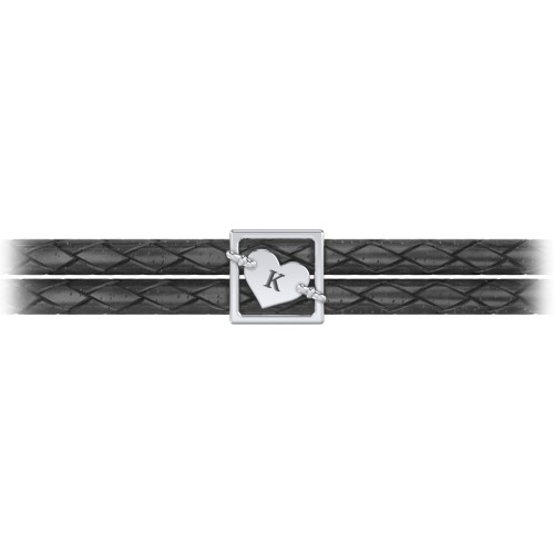 Engravable Sterling Silver Framed Heart Leather Bracelet – Sterling Silver