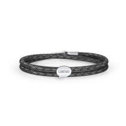 Engravable Sterling Silver Speech Bubble Leather Bracelet in 925 Sterling Silver