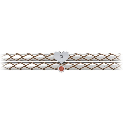 Engravable Sterling Silver Heart & Gemstone Leather Bracelet – Sterling Silver with Garnet