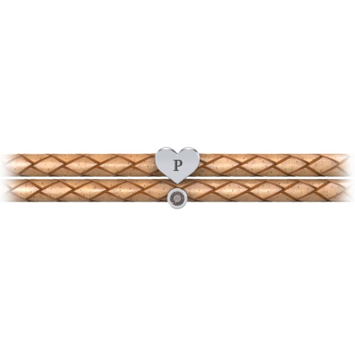 Engravable Sterling Silver Heart & Gemstone Leather Bracelet – Sterling Silver with Smokey Quartz