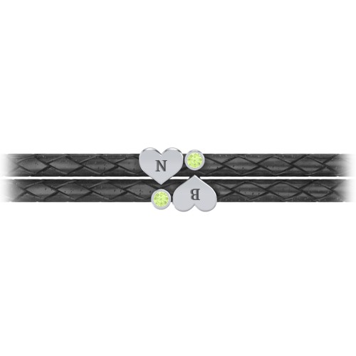 Engravable Sterling Silver Heart & Gemstone Leather Bracelet - 2