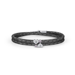 Engravable Sterling Silver Heart & Gemstone Leather Bracelet - 2 in 925 Sterling Silver with Alexandrite