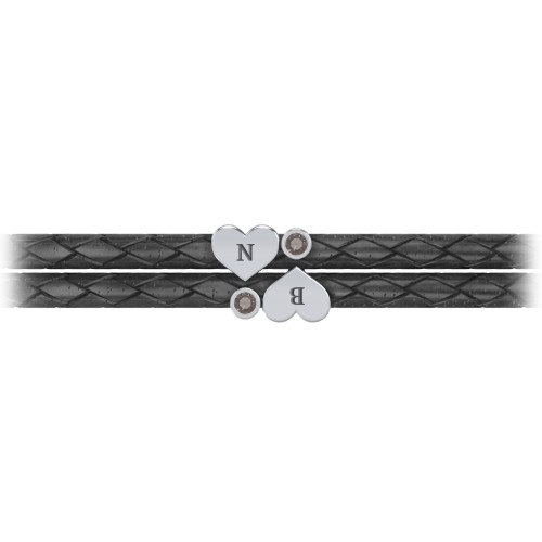 Engravable Sterling Silver Heart & Gemstone Leather Bracelet - 2 – Sterling Silver with Smokey Quartz