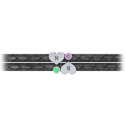 Engravable Sterling Silver Heart & Gemstone Leather Bracelet - 2 – Sterling Silver with Emerald and Amethyst