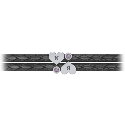 Engravable Sterling Silver Heart & Gemstone Leather Bracelet - 2 – Sterling Silver with Alexandrite