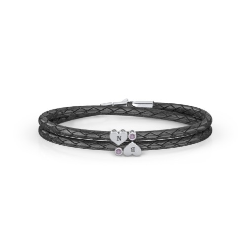 Engravable Sterling Silver Heart & Gemstone Leather Bracelet - 2 – Sterling Silver with Alexandrite