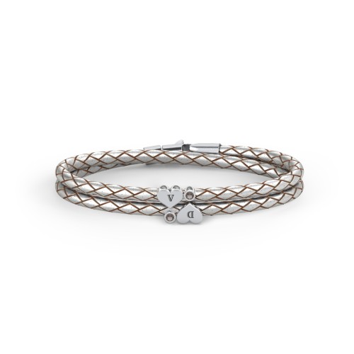 Engravable Sterling Silver Heart & Gemstone Leather Bracelet - 2 – Sterling Silver with Smokey Quartz