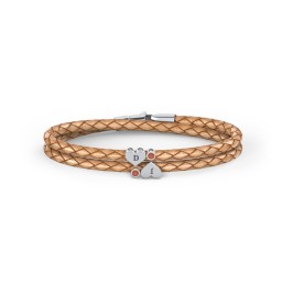 Engravable Sterling Silver Heart & Gemstone Leather Bracelet - 2 in 925 Sterling Silver with Garnet
