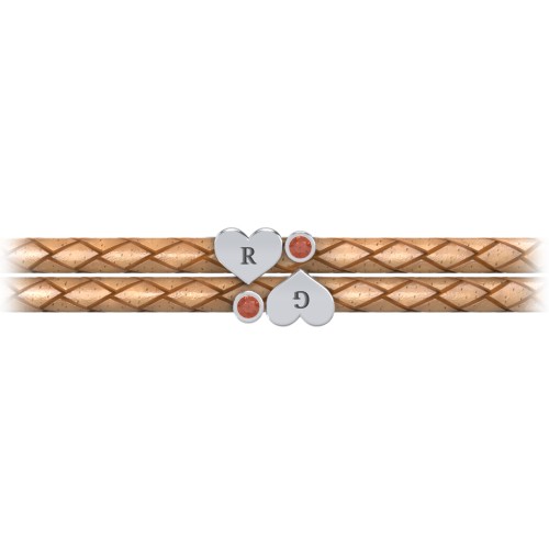 Engravable Sterling Silver Heart & Gemstone Leather Bracelet - 2 – Sterling Silver with Garnet