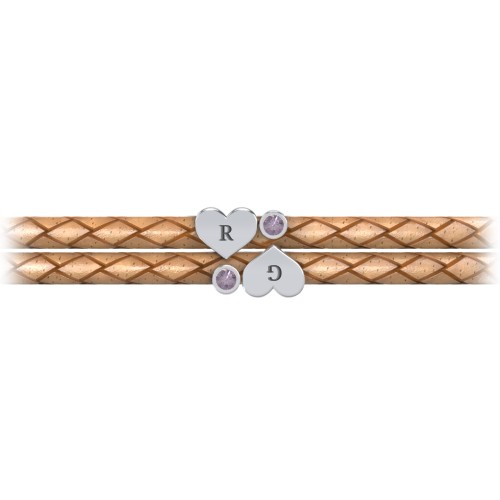 Engravable Sterling Silver Heart & Gemstone Leather Bracelet - 2 – Sterling Silver with Alexandrite