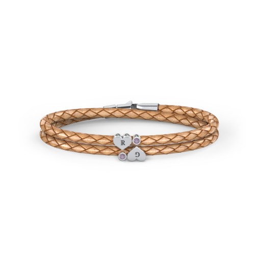Engravable Sterling Silver Heart & Gemstone Leather Bracelet - 2 – Sterling Silver with Alexandrite