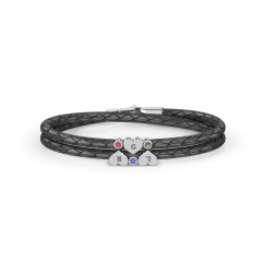 Engravable Sterling Silver Heart & Gemstone Leather Bracelet -3 – Sterling Silver with Garnet, Blue Sapphire, and Smokey Quartz
