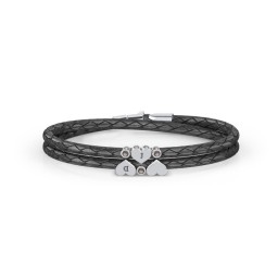Engravable Sterling Silver Heart & Gemstone Leather Bracelet -3 in 925 Sterling Silver with Smokey Quartz