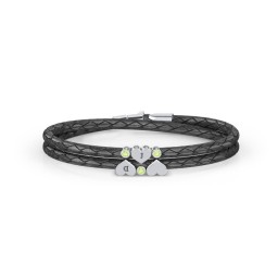 Engravable Sterling Silver Heart & Gemstone Leather Bracelet -3 in 925 Sterling Silver with Peridot