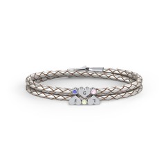Engravable Sterling Silver Heart & Gemstone Leather Bracelet -3 – Sterling Silver with Blue Sapphire, Peridot, and Pink Tourmaline