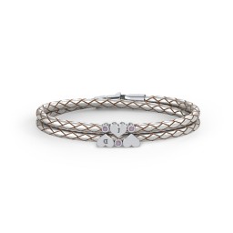 Engravable Sterling Silver Heart & Gemstone Leather Bracelet -3 in 925 Sterling Silver with Alexandrite