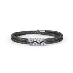 Engravable Sterling Silver Heart & Gemstone Leather Bracelet - 4