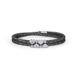 Engravable Sterling Silver Heart & Gemstone Leather Bracelet - 4