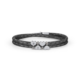 Engravable Sterling Silver Heart & Gemstone Leather Bracelet - 4 in 925 Sterling Silver with Smokey Quartz