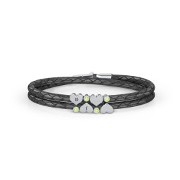 Engravable Sterling Silver Heart & Gemstone Leather Bracelet - 4 in 925 Sterling Silver with Peridot