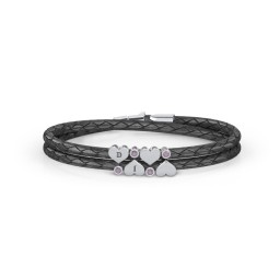 Engravable Sterling Silver Heart & Gemstone Leather Bracelet - 4 in 925 Sterling Silver with Alexandrite