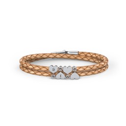 Engravable Sterling Silver Heart & Gemstone Leather Bracelet - 4 in 925 Sterling Silver with Smokey Quartz