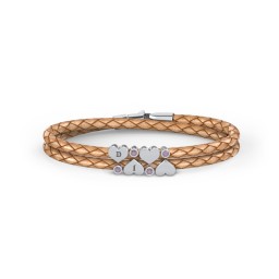 Engravable Sterling Silver Heart & Gemstone Leather Bracelet - 4 in 925 Sterling Silver with Alexandrite