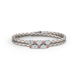 Engravable Sterling Silver Heart & Gemstone Leather Bracelet - 5 in 925 Sterling Silver with Garnet