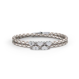 Engravable Sterling Silver Heart & Gemstone Leather Bracelet - 5 in 925 Sterling Silver with Smokey Quartz