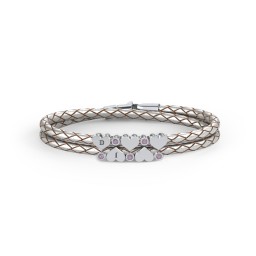 Engravable Sterling Silver Heart & Gemstone Leather Bracelet - 5 in 925 Sterling Silver with Alexandrite