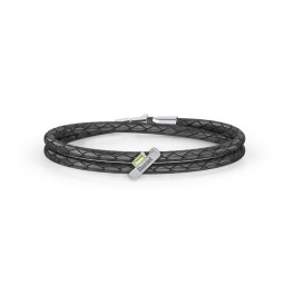 Engravable Sterling Silver Bar & Baguette Leather Bracelet in 925 Sterling Silver with Peridot