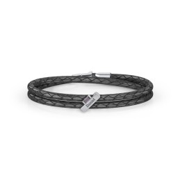 Engravable Sterling Silver Bar & Baguette Leather Bracelet in 925 Sterling Silver with Alexandrite
