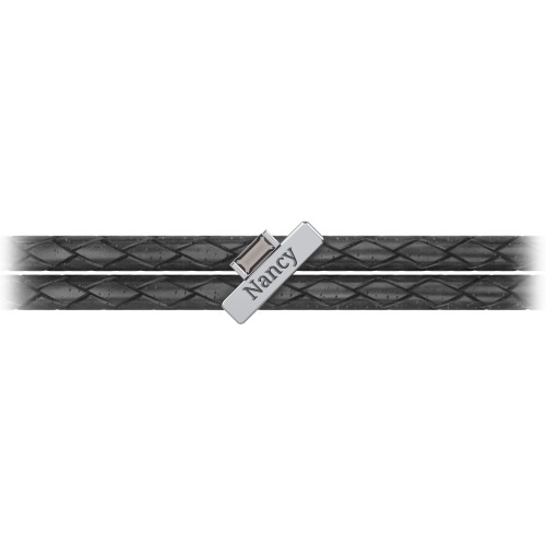 Engravable Sterling Silver Bar & Baguette Leather Bracelet – Sterling Silver with Smokey Quartz