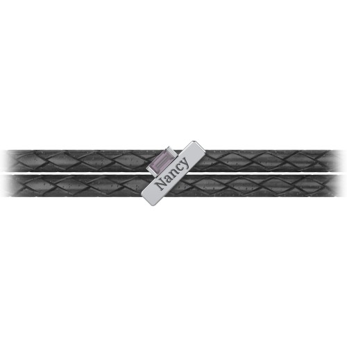 Engravable Sterling Silver Bar & Baguette Leather Bracelet – Sterling Silver with Alexandrite