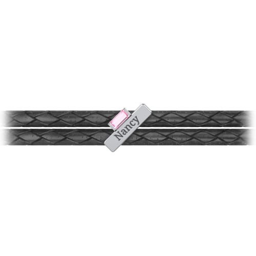 Engravable Sterling Silver Bar & Baguette Leather Bracelet – Sterling Silver with Pink Tourmaline
