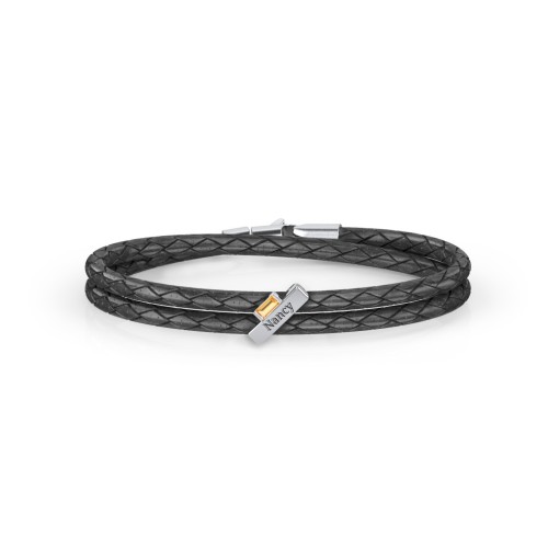 Engravable Sterling Silver Bar & Baguette Leather Bracelet – Sterling Silver with Citrine