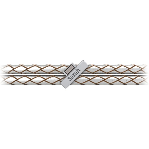 Engravable Sterling Silver Bar & Baguette Leather Bracelet – Sterling Silver with Smokey Quartz