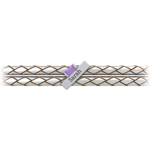 Engravable Sterling Silver Bar & Baguette Leather Bracelet – Sterling Silver with Amethyst