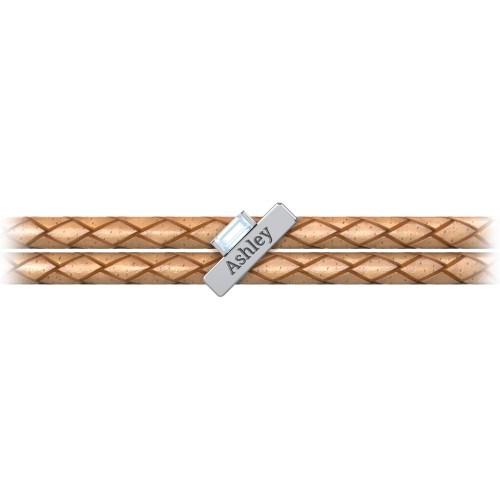 Engravable Sterling Silver Bar & Baguette Leather Bracelet – Sterling Silver with Aquamarine