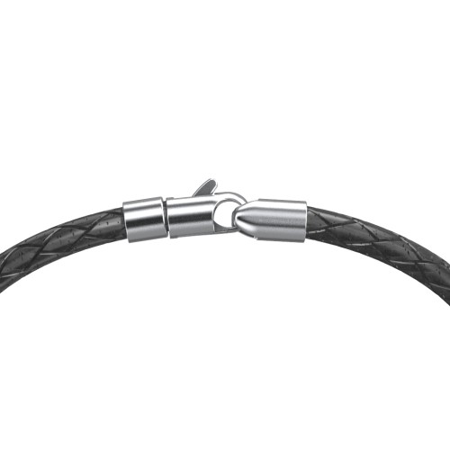 Engravable Sterling Silver Bar & Baguette Leather Bracelet - 2