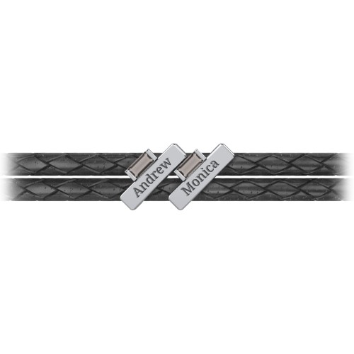 Engravable Sterling Silver Bar & Baguette Leather Bracelet - 2 – Sterling Silver with Smokey Quartz