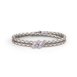 Engravable Sterling Silver Bar & Baguette Leather Bracelet - 2